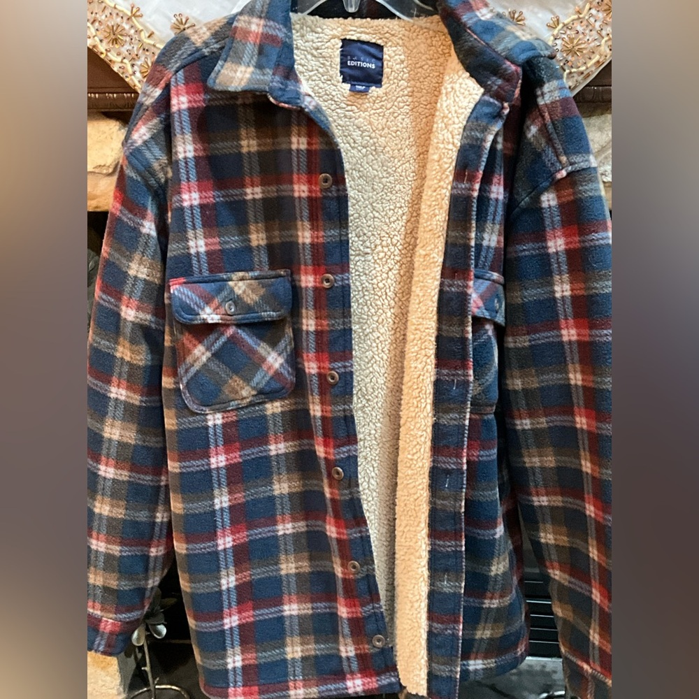 BASIC EDITIONS Men's Plaid Sherpa-Lined Jacket /Shirt - Picture 6 of 9